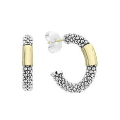 Clearance Two-Tone Station Caviar Hoop Earrings Two-Tone
