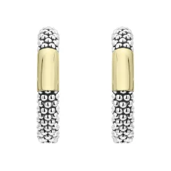 Clearance Two-Tone Station Caviar Hoop Earrings Two-Tone