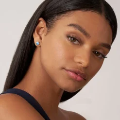 Flash Sale Two-Tone Swiss Blue Topaz Stud Earrings Gemstones