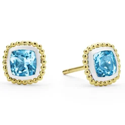 Best Two-Tone Swiss Blue Topaz Stud Earrings Two-Tone