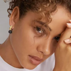 Fashion Two-Tone Tahitian Black Pearl Hoop Earrings Two-Tone