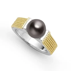Fashion Two-Tone Tahitian Black Pearl Ring Two-Tone