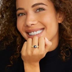 Fashion Two-Tone Tahitian Black Pearl Ring Two-Tone