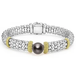 Clearance Two-Tone Tahitian Black Pearl Caviar Bracelet | 9Mm Silver