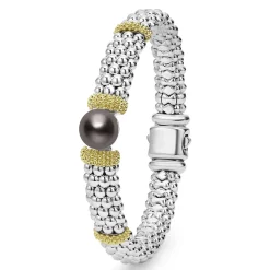 Clearance Two-Tone Tahitian Black Pearl Caviar Bracelet | 9Mm Silver