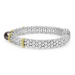 Clearance Two-Tone Tahitian Black Pearl Caviar Bracelet | 9Mm Silver
