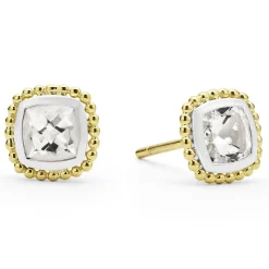 Discount Two-Tone White Topaz Stud Earrings Two-Tone