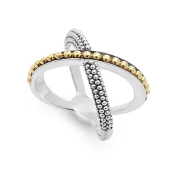 Fashion Two-Tone X Beaded Ring Caviar Rings