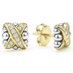 Discount Two-Tone X Diamond Stud Earrings Two-Tone