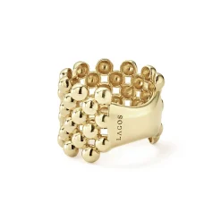 Clearance Wide Beaded 18K Gold Ring Gold