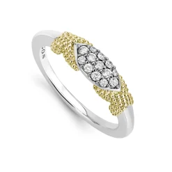 Clearance X Diamond Caviar Stacking Ring Two-Tone